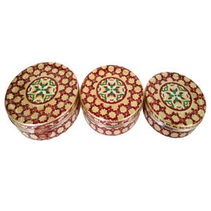 Red Flower Meenakari Designed Stainless Steel Make 3-Piece Container Set